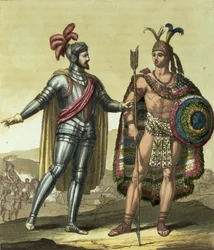 Konquistador mit einem indianischen Häuptling
